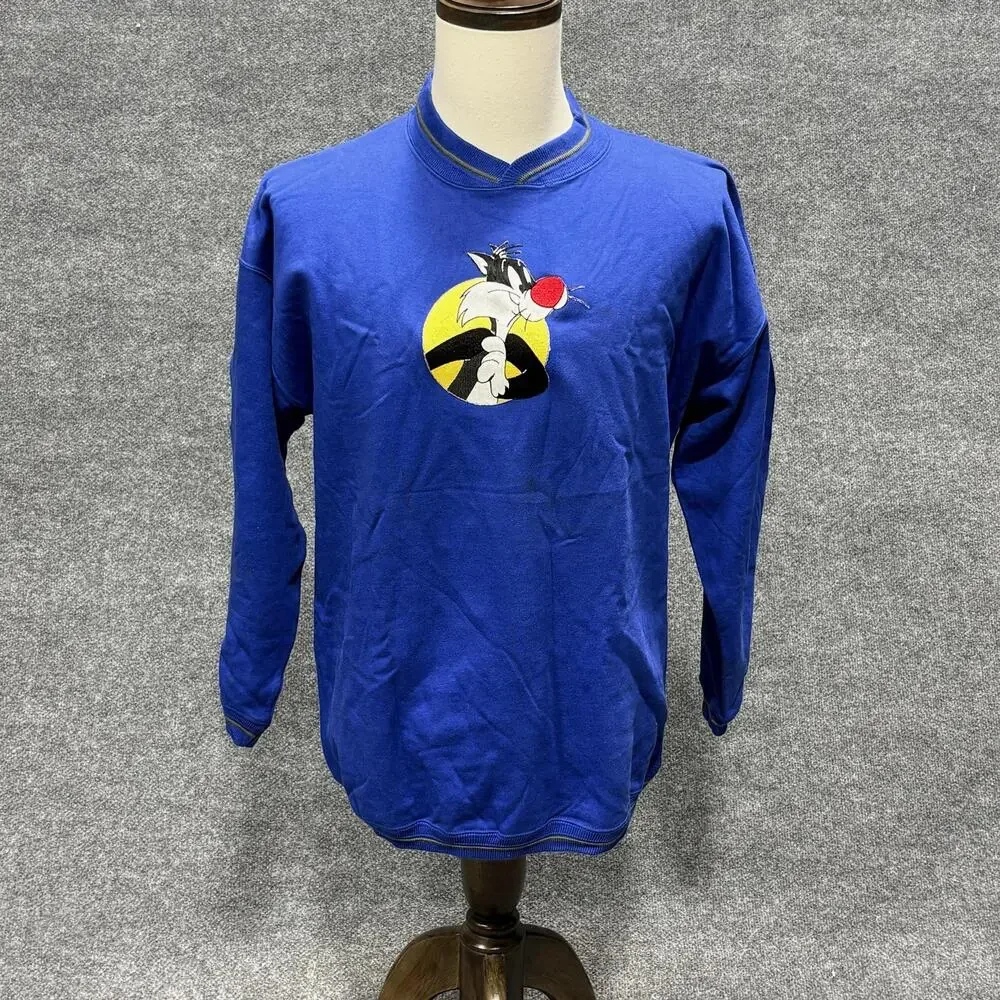 Looney Tunes Sweatshirt Boys XL 18-20 Blue Sylvester Tweety Fleece Pullover